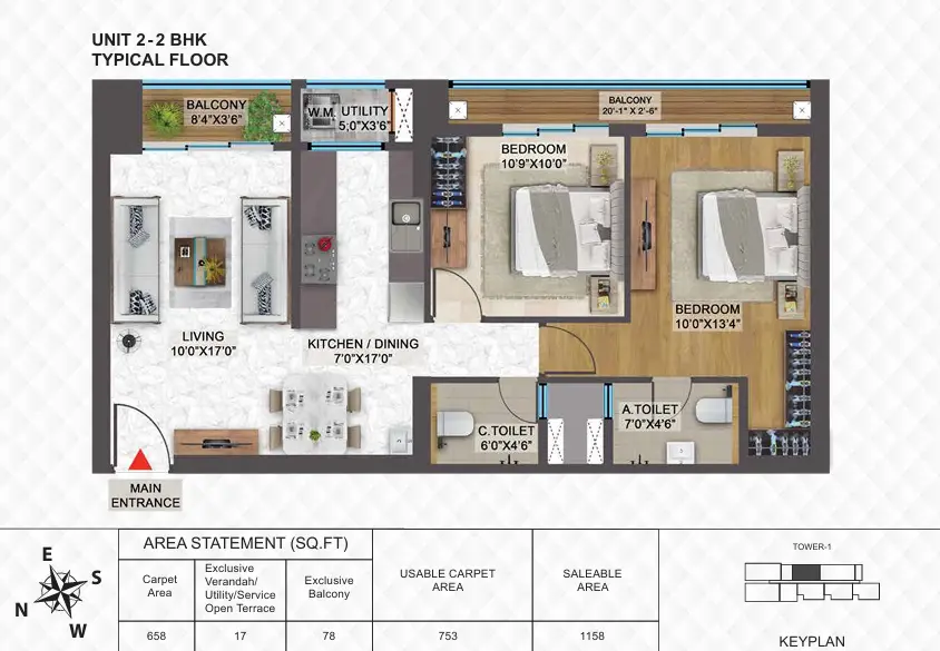 SPR Sky Tower 2 BHK floor plan layout