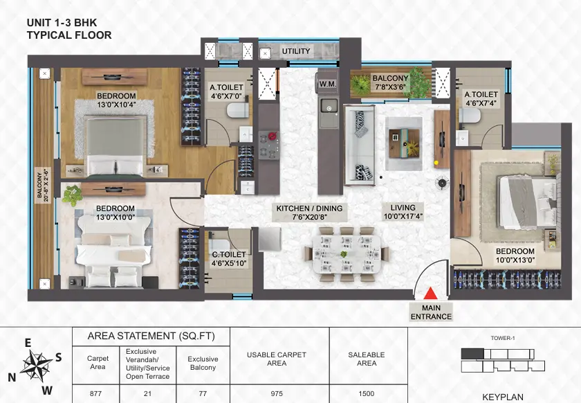 SPR Sky Tower 3 BHK floor plan layout